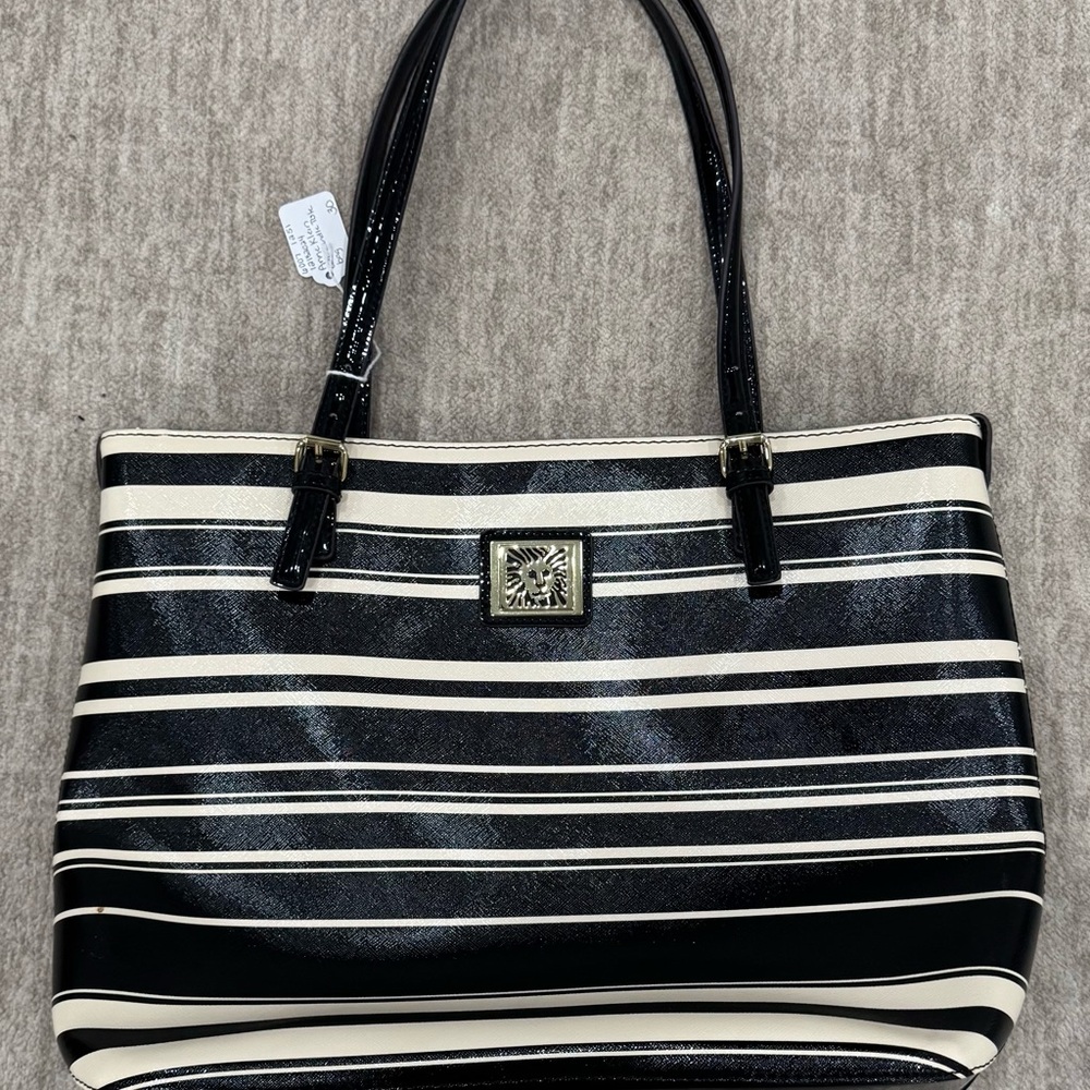 Anne Klein Black and White Striped Tote Bag
